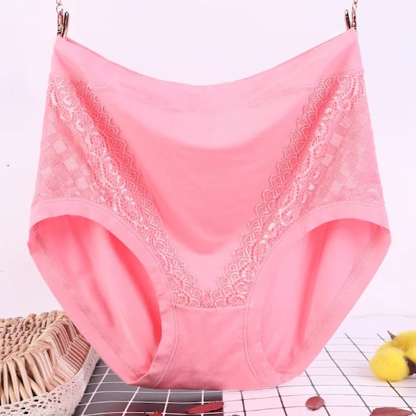 3 st/förpackning Kvinnor Hög Midja Trosor Kvinnliga Underkläder Modal Spets Andas Bekväma Underkläder Moder Medelåldern Kläder Ljus Rosa (3 st) 2XL 57,5-70 kg