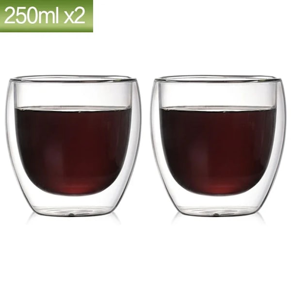 80 ml kaksinkertaiset lasikupit 2/12 kpl Läpinäkyvä käsintehty lämmönkestävä teesetissä Espresso kahvi Maitomukit Lahja 2 kpl 250 ml Kuten kuvassa