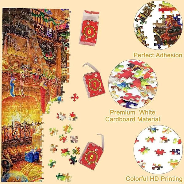 Sendt fra Sverige Puslespil Adventskalender 2024, 1008 Puslespilbrikker 24 Dages Fireplace Pejs Jigsaw Puslespil 800 FIRE PLACE - julnedräkning julkalend