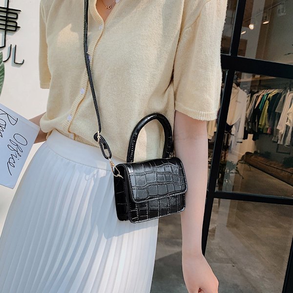 Ny internetkendis i samme stil stenmønstret skuldertaske dametaske koreansk stil crossbody flip alsidig håndtaske totetaske Gul
