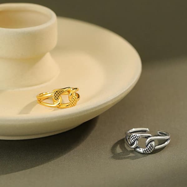 925 Sterling Silver Ring Cross Hollow Chain Ring
