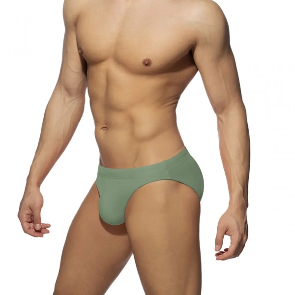 Badbyxor för män Strandbyxor Surfing Låg midja Sexig surfbräda Enfärgad badkläder Vadderade Push-up Simbaddräkter Army Green No Pad M