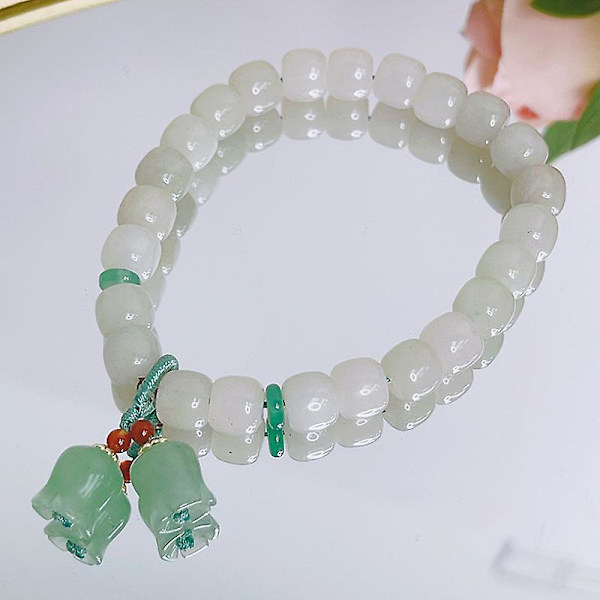 Kellokukka-kukka ja jade-käsi koru syntymäpäivälahja