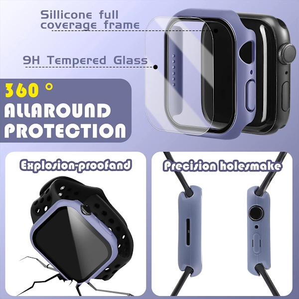 Herdet glass+ deksel for Apple Watch Case 45mm 41mm 44mm 40mm 42mm Skjermbeskytter Apple Watch Tilbehør serie 9 4 5 6 SE 7 8 Sølv 17 Serie 7-8-9 45mm