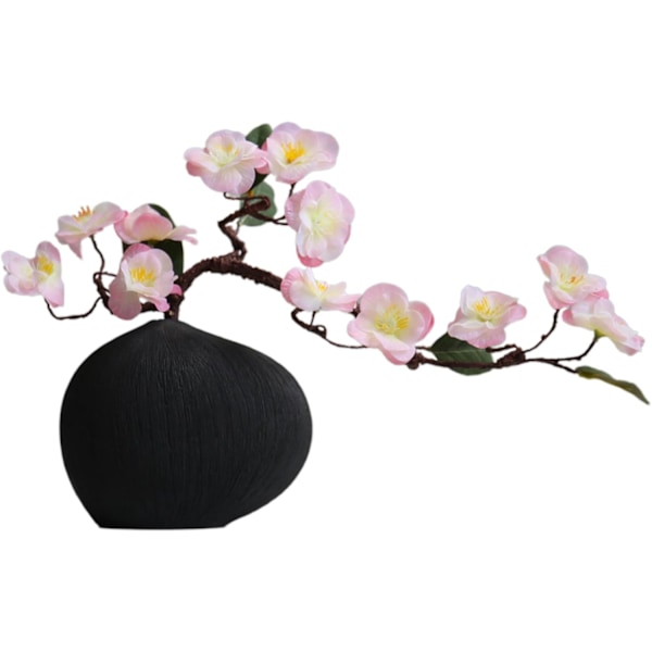 Keraaminen kukkaruukku - geometrinen muotoilu, valkoinen koristeellinen ruukku takalle, kirjahyllylle Svart vas + rosa körsbärsblommor