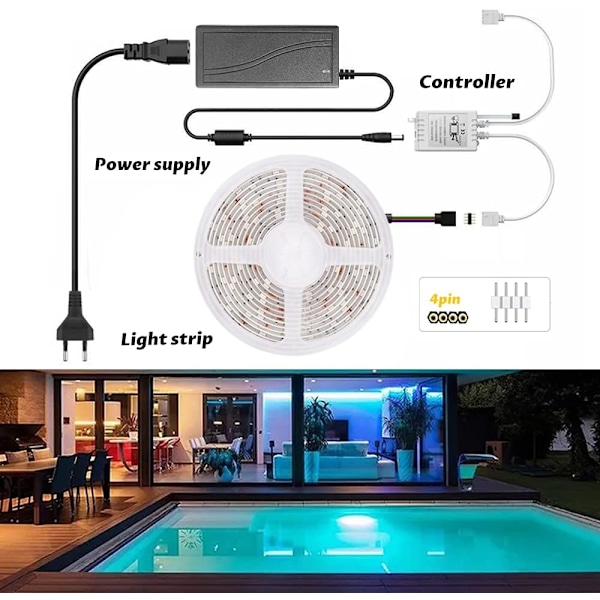 SMD5050 RGB LED Strip - 12V Vandtæt Farveskiftende Strip med Strømforsyning RGB LED Strip Set（IR Only）