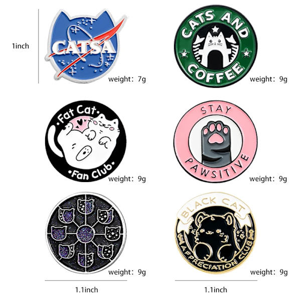 Katter Club Emalj Pin Cat Planet Moon Cafe Paw Badge Anpassade Kitten Brosch Lapel Pin Jeans Skjorta Väska Söt Djur Gods Gåva style4