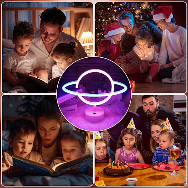Planet Neon Skylt, LED Nattlampa för Sovrumsinredning, Batteri/USB-driven Planet