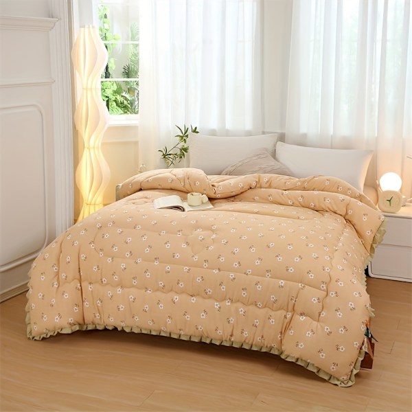 1. pastorale stil med trykk Dyne - All Season Quilted Ultra Myk Pustende Dun Alternativ, Maskinvaskbar Jade Farge 203cm*229cm