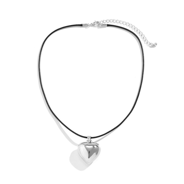 Y2K smycken i rostfritt stål kärleksform hänge halsband för kvinnor mode punk koreansk charm Estetisk hjärta halsband null - lädersnöre S