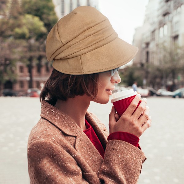 Personlig mjuk brätte åttkantig hatt Vinter Håll varm Kyltäta hattar för vandring utomhus Beige Beige