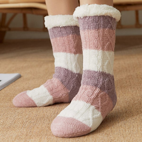 Sovende sokker Snøsokker Dame Vinter Varme Tøfler Mattestrømper Pink & Grey