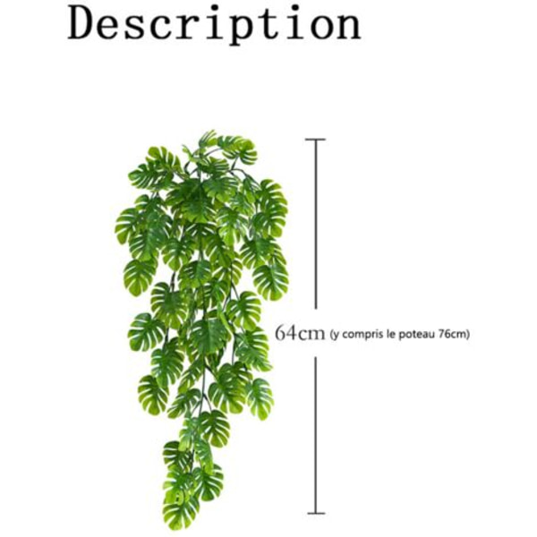Kunstige tropiske palmeblade ranker, 64 cm palmeblade plante (76 cm inklusive stang) Falske planter til hængende bladvinstokke til væg