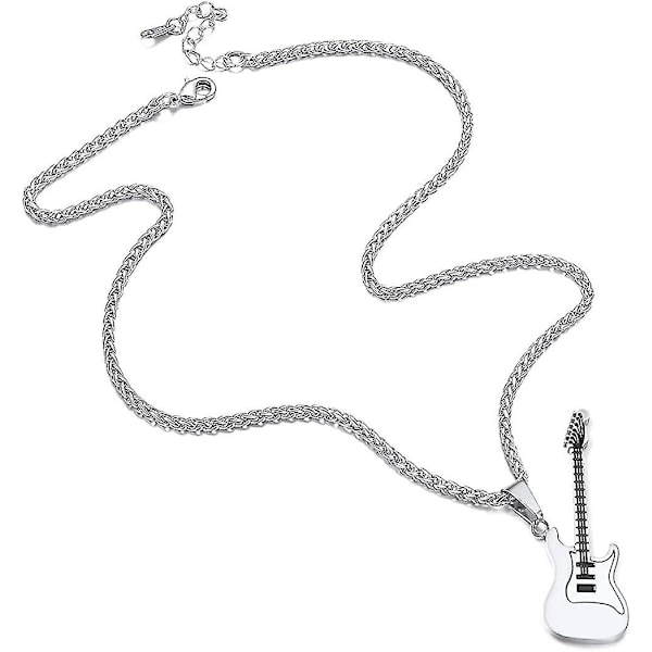 Plektrum i rostfritt stål/basgitarrhalsband med musiknoter för män och kvinnor, musikälskare hänge rock db