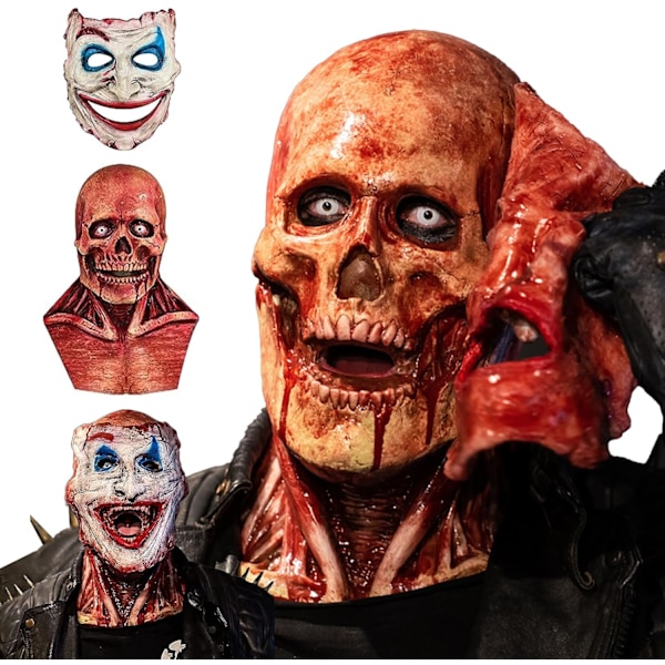 Halloween Skelettmask - 3D Latex Helhuvudmask för Cosplay, Läskig Festkostym