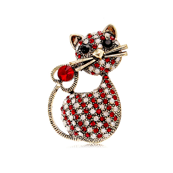 Mode e Rhinestone Katt Brosch för kvinnor Lapel Pin Bröllop Par Röd