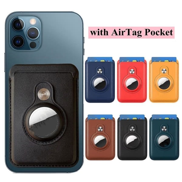 SQBB Magsafe kortplånbok kompatibel Iphone 12/13-serien med AirTag ficka Magnetisk plånbokskorthållare i läder Black