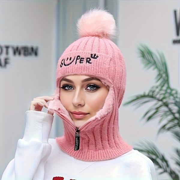 1:a varma halsdamask balaclava, skidcykel halv ansiktsmask värmare vintersport hattar för kvinnor och flickor dragkedja stor röd en storlek passar alla