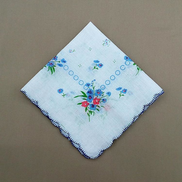 12-pack broderade näsdukar med blommönster för damer, med satinkant, 100 % bomull