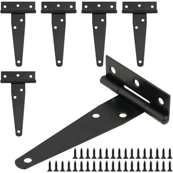 T-Hengsler, 6 stk 4 tommers hageport hengsler med skruer for dører og vinduer pcs - black 4 inch T-shaped