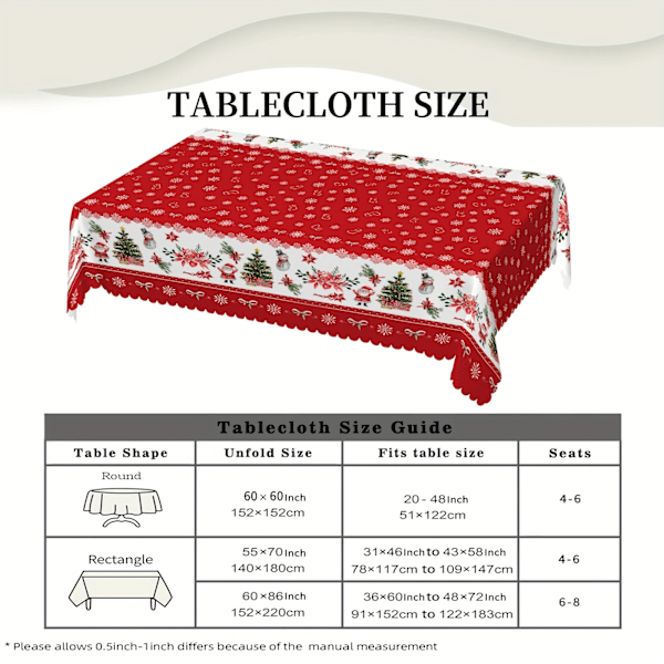 1 st, polyester duk, god jul cover, tecknad jultomte Snögubbe mönster bordsduk, julatmosfärisk bordsdekoration 152.4cm(Rund)