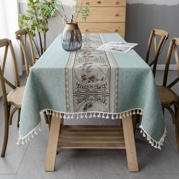 CQBB Rektangulär fläcksäker bordsduk Broderad linne bomullsduk Elegant printed dukar i kinesisk stil (rektangulär/oval, 140 x 180 cm)