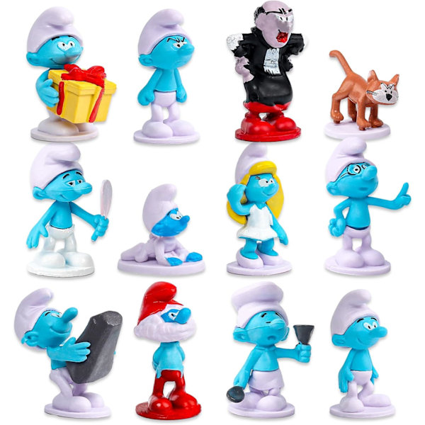 12 st Smurf tårtdekorationer, mini tårtdekoration, Smurf tårtdekoration, Smurf födelsedagsdekoration för barns födelsedagstårtor, butik tema Zs-12p