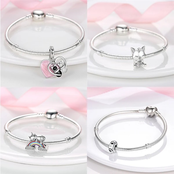 925 Sterling Silver Katt Och Hund Serien Bästa Vän Hängande Fit Original Pandora Armband Charms Pärla Halsband Diy Fe Fe Fe Fe Fe Fet Smycker SMC3810