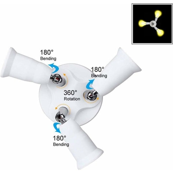E27-kanta LED-lampulleille, 360° säädettävä, AC 220-240V, 3 kpl E27-sovittimia kattovalaisimen pidikkeille