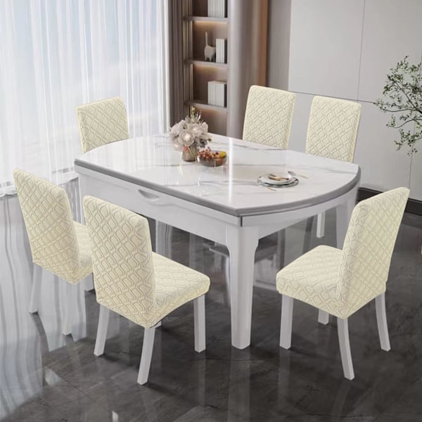 (beige, 6 kappaleen pakkaus) Ruokapöydän tuolinpäällinen 6 kappaleen sarja, joustava tuolinpäällinen