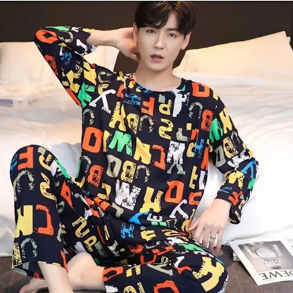 2-pack Nya vår- och höstpyjamas för män, pojkar, mjuk, långärmad, sovkläder, hemmaplagg, röd004, M