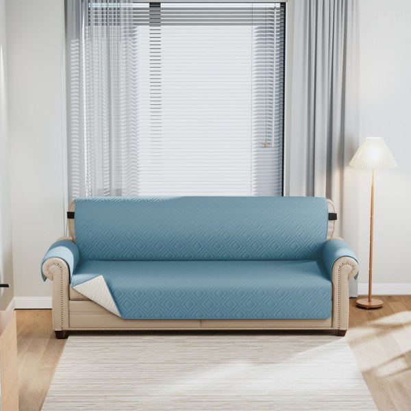 Vattentätt och halkfritt soffskydd med elastiska band Tvättbart soffskydd Blå Hölje till enkel soffa