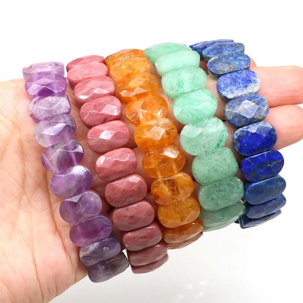 Natursten Kvadrat Pärlor Strand Armband Ametist Rosenkvarts Läkande Kristall Reiki Ädelsten Bangle Smycken För Kvinnor Män Rosa Rhodonit 5PCS