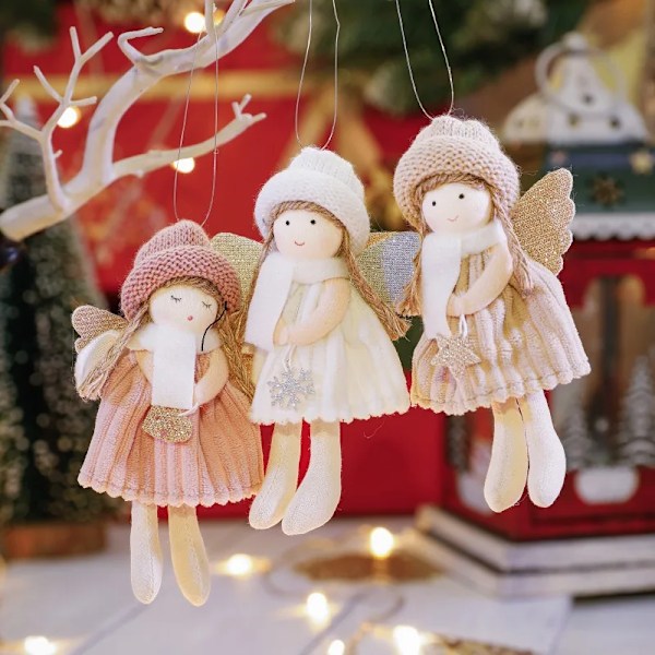 Söta Flicka Ängel Julprydnad Julgran Hängande Dekorationer Juldekorationer För Hem Juldockor Barnpresent Navidad Gåva Q23-011 Grön