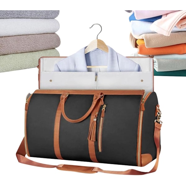 Foldbar Garment Duffel Taske - 2-i-1 Rejs Taske med Sko-Rum til Mænd & Kvinder Black