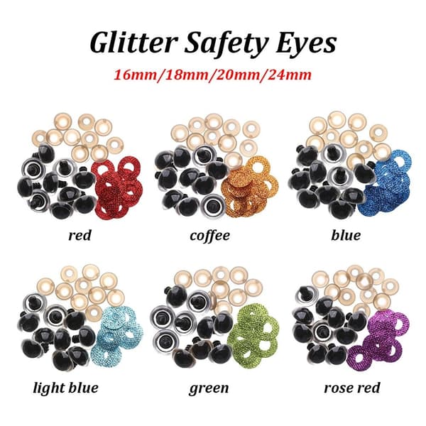 20 st 16/18/20/24 mm Glitter Säkerhetsögon Runda Plast ROSA RÖD - Perfet-max