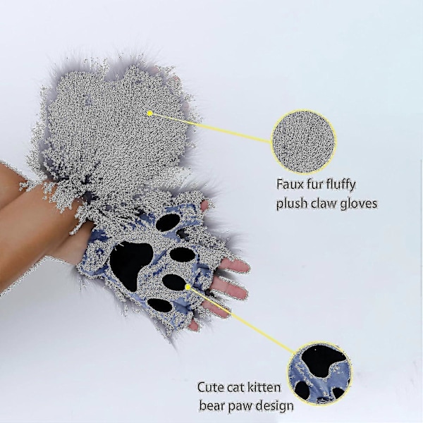 Kunstig Pelsrev Hale Katt Varulv Cosplay Kostyme Sett Plysj Maske Fluffy Labbhansker Halloween Jul Hvit Whit White One Size