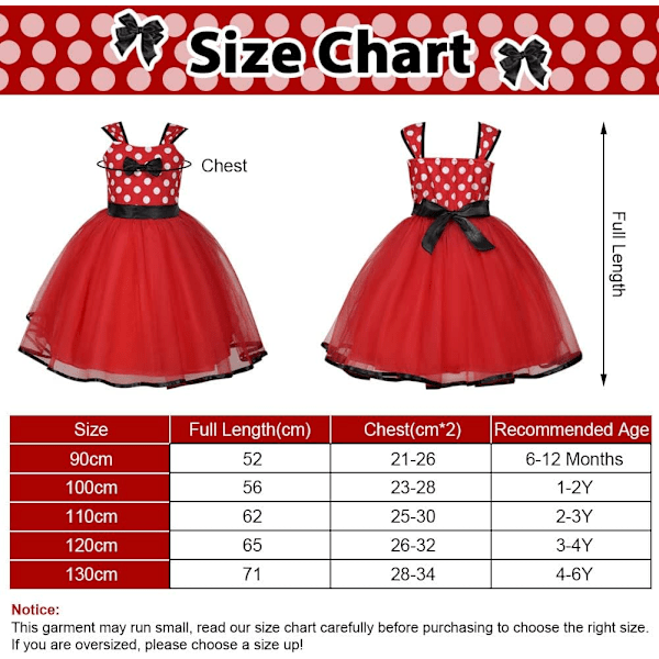 Polka Dot Mussedrakt for Småjenter, 4-delt Dress-Up Sett for Halloween & Bursdager 130 cm