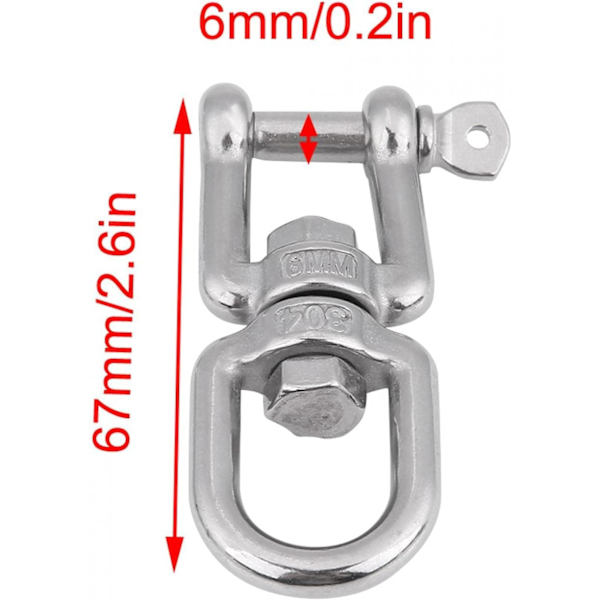 Heavy Duty Swivel Link, Heavy Duty 304 Rustfritt Stål Swivel Eye ing Snap Hooks Rolling Shackle Device Marin Med Nyckelringar Silver(6mm) 6mm