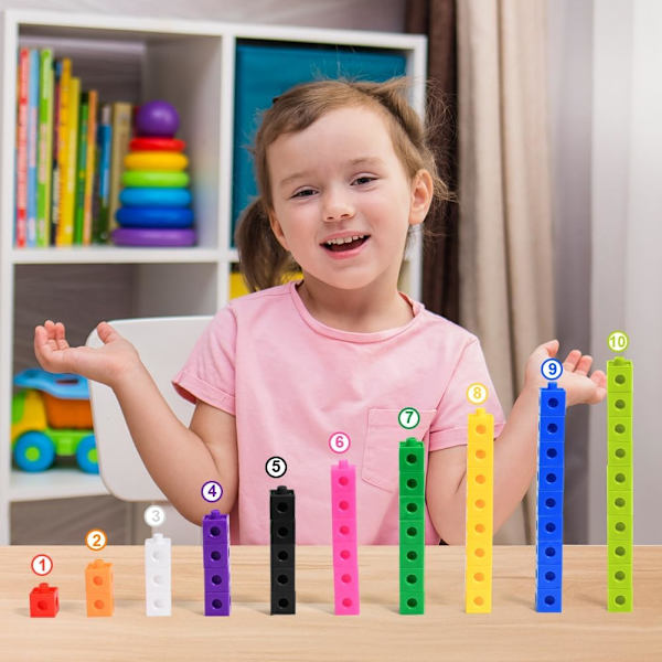 100 stk lenkekuber med 10 farger, matematikkuber for tidlig læring og matematikk, magiske telleklosser, telleklossesett for skole og hjem - 2 CM