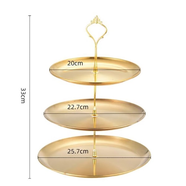 1 stk (gull) 3-etasjes kakefat, rustfritt stål 3-etasjes Afternoon Tea-stativ, cupcake-dessertvisningstårn i nivå