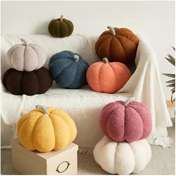 Myk pute i form av gresskar, kort fleece-plysj for høstdekor Green 28cm/11inch