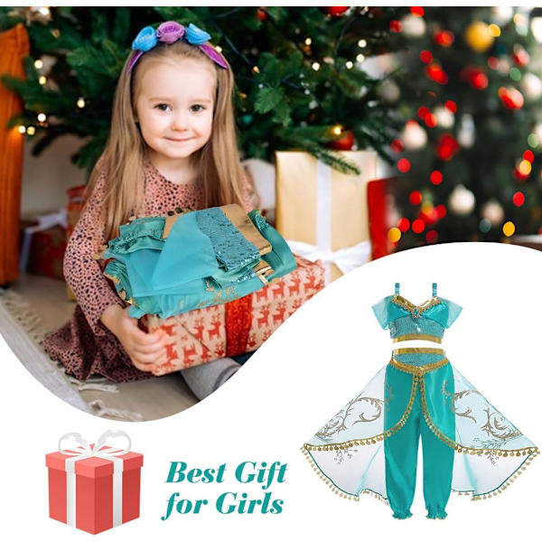 Jasmine Prinsessdräkt, Festkläder Set med Peruk för Födelsedag & Halloween Evenemang 140CM