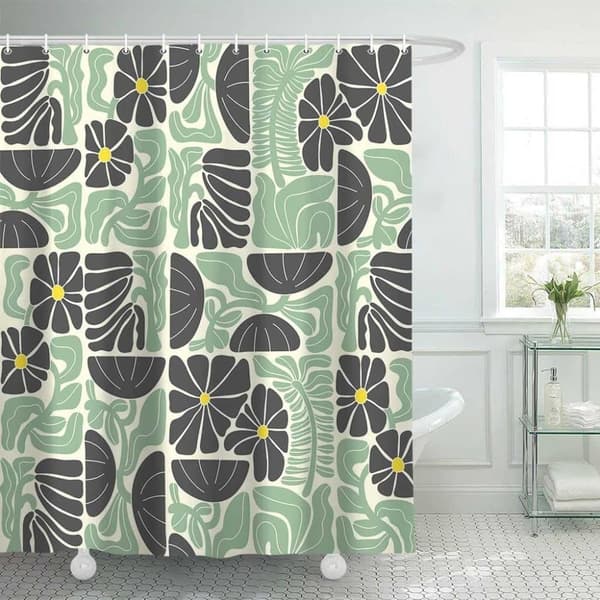 Lollanda Boho Duschdraperi, 180x180 cm, Abstrakt Blommig, Vattentätt Polyester Duschdraperi med 12 Krokar, Modern Digitaltrycksdesign E