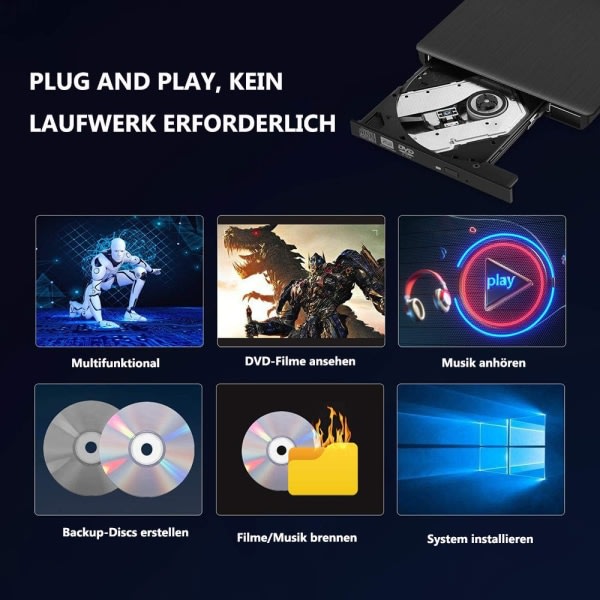 Extern CD DVD-enhet/skrivare USB 3.0 Bärbar CD DVD/+RW-brännare