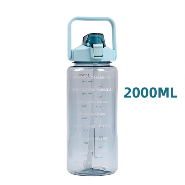 2 liter vattenflaska med sugrör Stor portabel sportvattenkopp Grön 2000ml