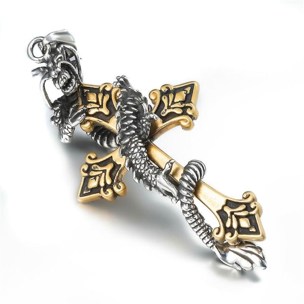Elfasio Men hänge i rostfritt stål Halsband Dragon Cross Silver Guld hänge kedja 50 cm (20 tum) kedja