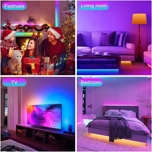 LED-TV-bakgrundsbelysning, 5m RGB LED-remsa för TV, APP-kontroll Synkronisering med musik, Smart LED-remsa för TV 75-85 tum, LED-ljusremsa för TV-datormonitor