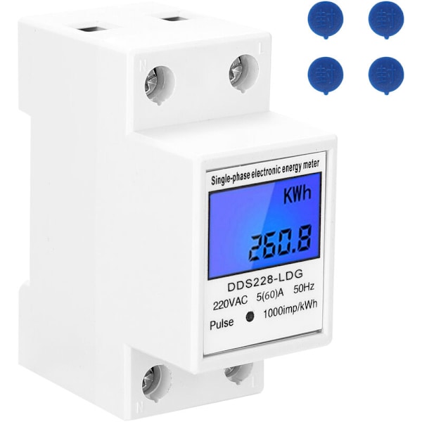 LCD-skjerm med bakgrunnsbelyst display 5-80A 2P enfaset multifunksjons energimåler egnet for verktøyrom