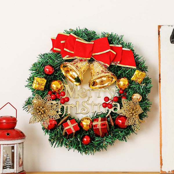 Julkrans konstgjord grön Xmas Garland prydnad för ytterdörr eldstad windows röd girland